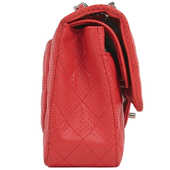 Chanel Chain Punching Red Leather Matelasse Bag Flap Shoulder W - Picture 1 of 14